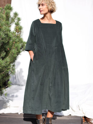 Oversized Needlecord Dress VALERIE in dark sage color | Dress | Sustainable clothing | OffOn clothing