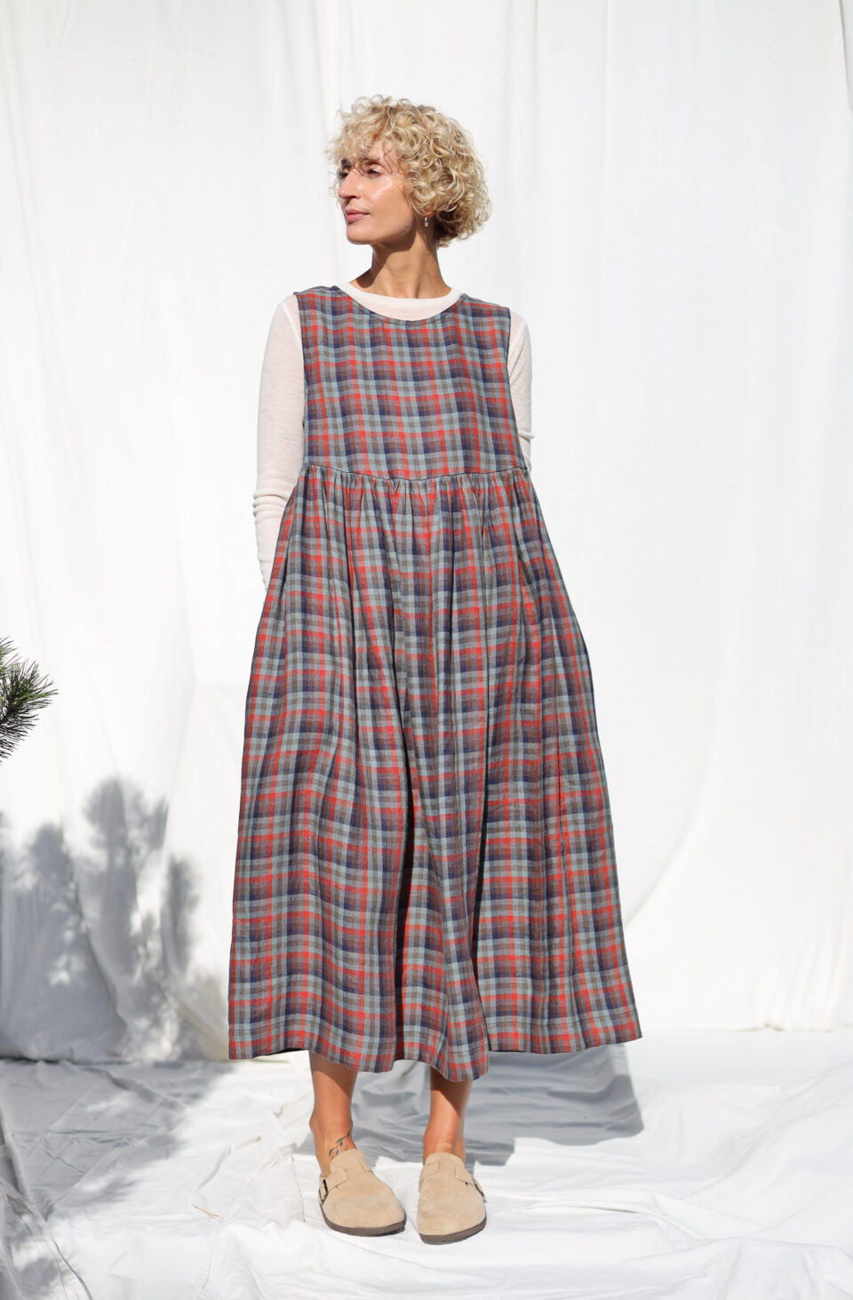 Sleeveless plaid linen smock dress SCOTLAND | Dress | Sustainable clothing | OffOn clothing