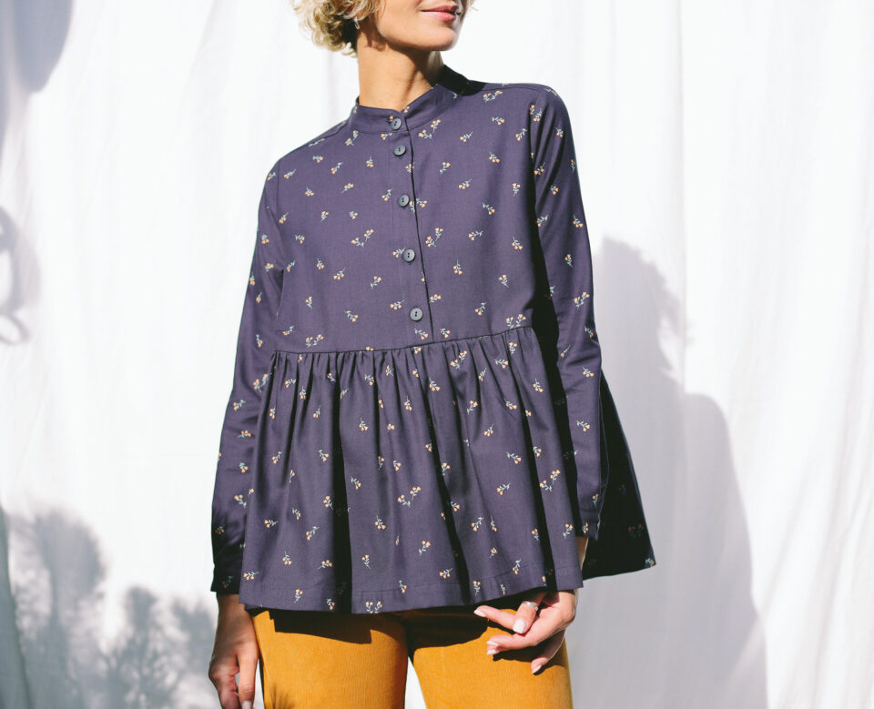 Floral grandad collar peplum blouse | Blouse | Sustainable clothing | OffOn clothing