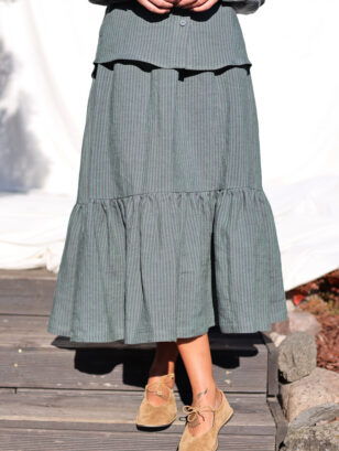 Elasticated waist striped linen frill skirt | Skirt | Sustainable clothing | OffOn clothing