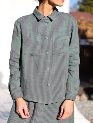 Classic long sleeve linen shirt in stripes | Shirt | Sustainable clothing | OffOn clothing