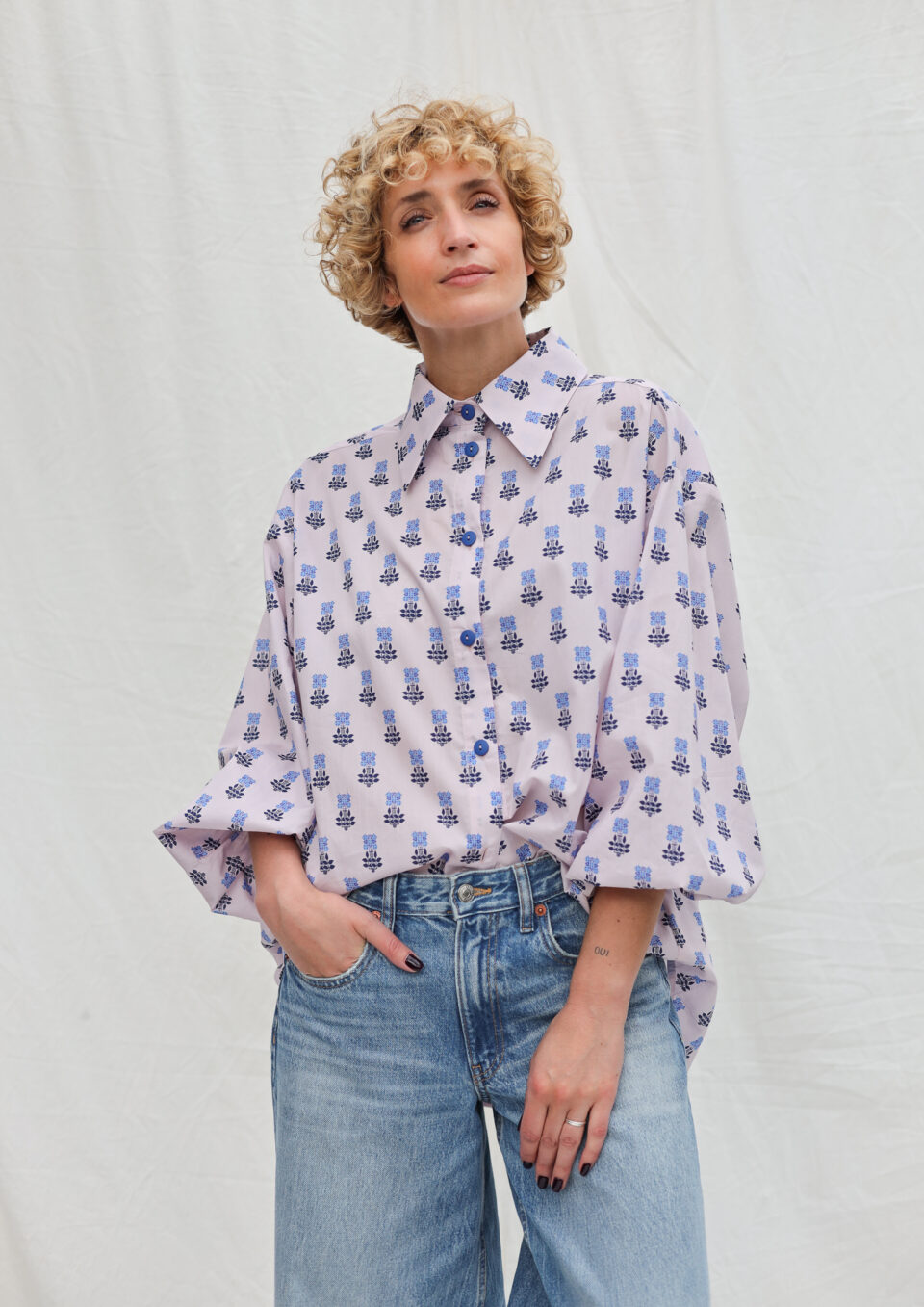 Oversized long sleeve floral shirt ELIAN