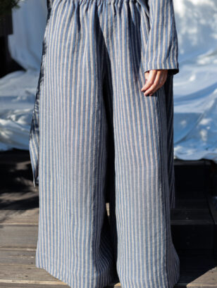 Palazzo elasticated waist pants in exclusive jacquard striped linen | Dress | Sustainable clothing | OffOn clothing