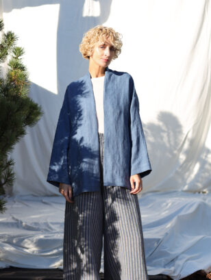 Heavy linen graphite blue kimono style jacket | Jackets | Sustainable clothing | OffOn clothing