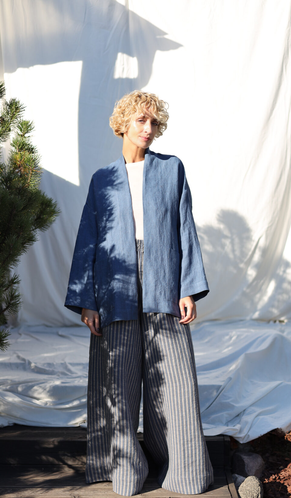 Heavy linen graphite blue kimono style jacket | Jackets | Sustainable clothing | OffOn clothing