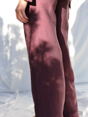 High waisted wide leg linen pants LUNA in burgundy heavy linen | Trousers | Sustainable clothing | OffOn clothing