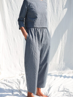 Seersucker checks ballooned cropped leg trousers VIVIAN | Trousers | Sustainable clothing | OffOn clothing