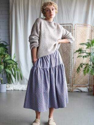 Seersucker check elasticated waist Midi skirt | Skirt | Sustainable clothing | OffOn clothing