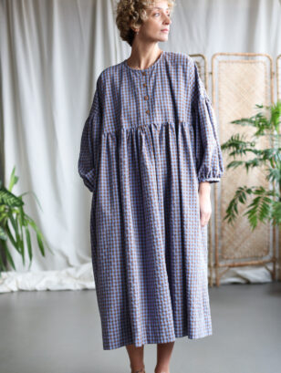 Blue bonnet seersucker checks oversized dress GRETA | Dress | Sustainable clothing | OffOn clothing