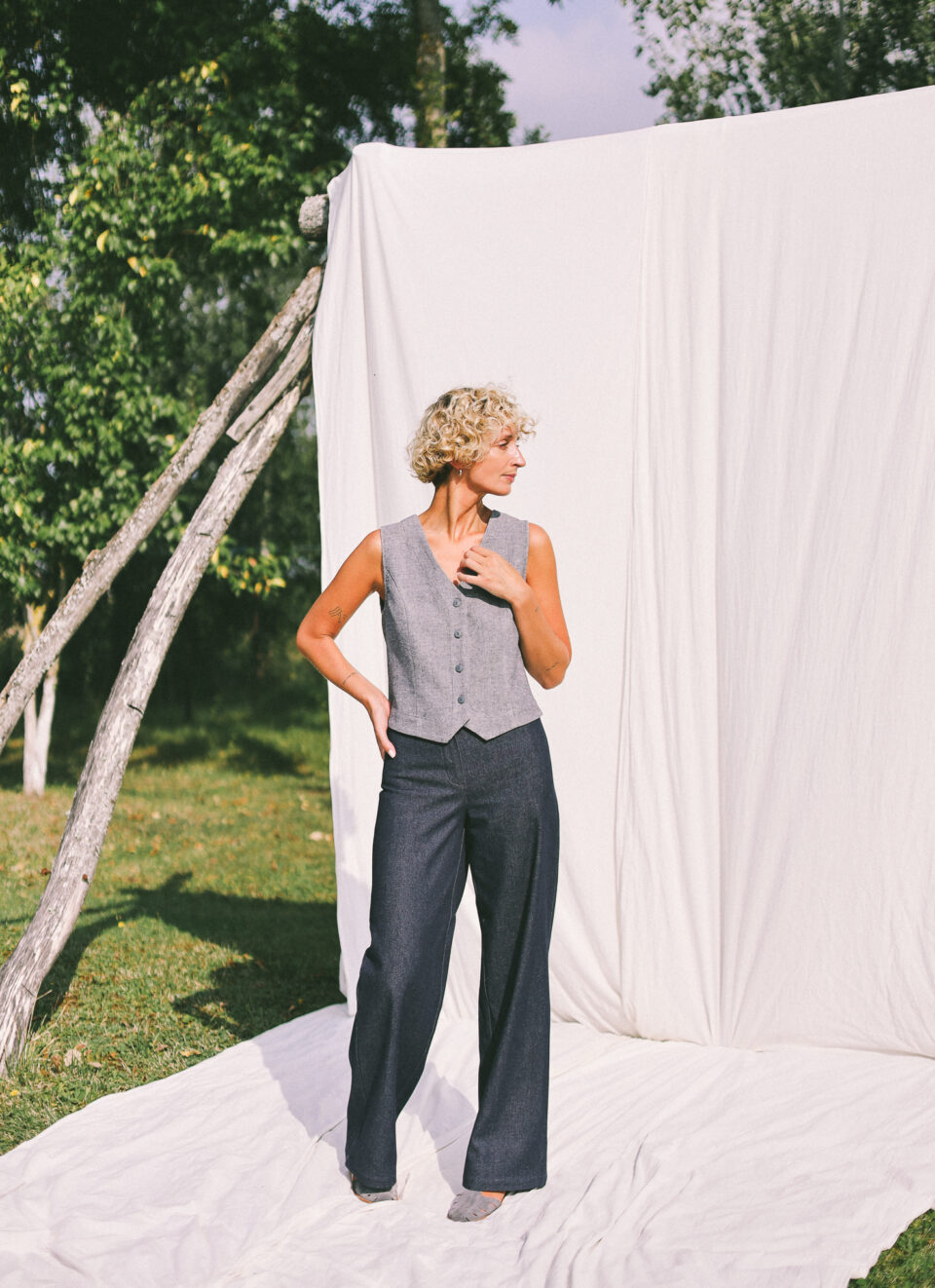 Herringbone linen and wool waistcoat | Dress | Sustainable clothing | OffOn clothing