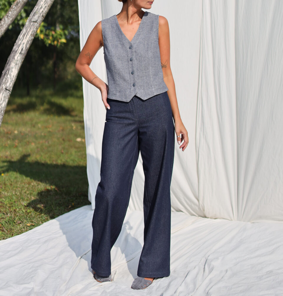 High waist wide leg denim trousers LUNA | Trousers | Sustainable clothing | OffOn clothing