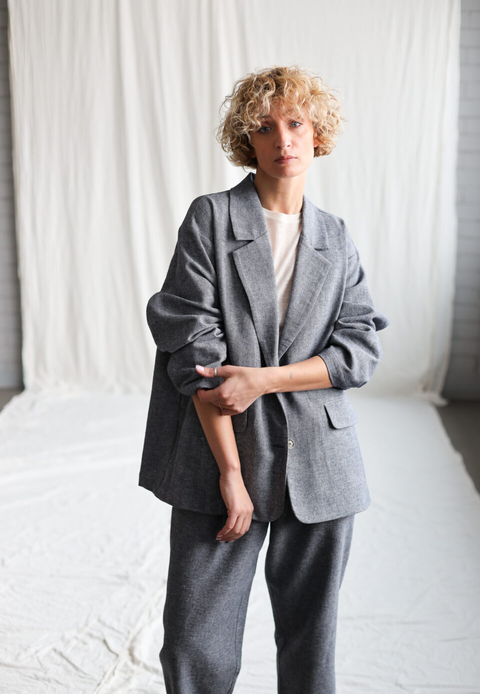 Herringbone Linen and Wool Oversized Blazer | Blazers | Sustainable clothing | OffOn clothing