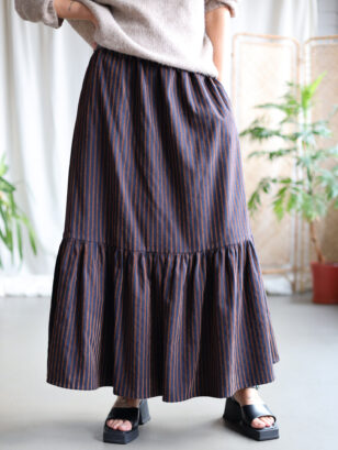 Striped ruffled hem Maxi cotton skirt OSLO with pockets | Skirt | Sustainable clothing | OffOn clothing