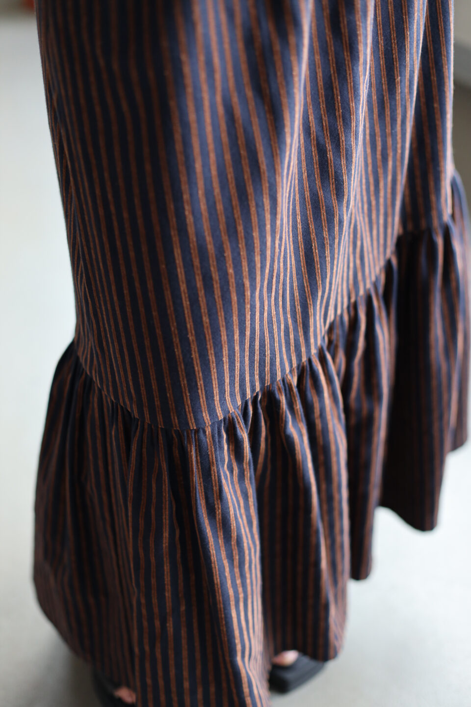 Striped ruffled hem Maxi cotton skirt OSLO with pockets - Image 1