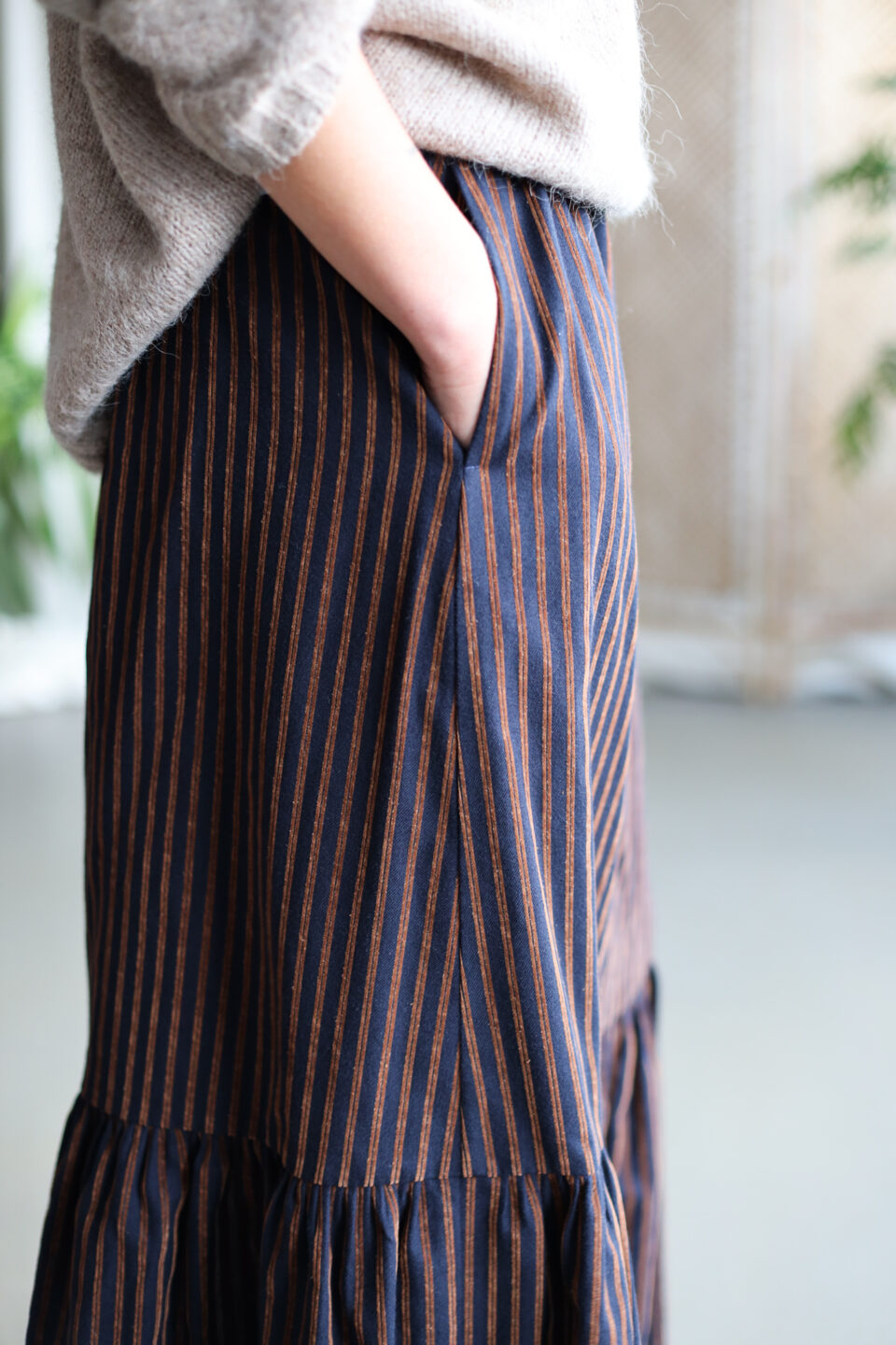 Striped ruffled hem Maxi cotton skirt OSLO with pockets - Image 2