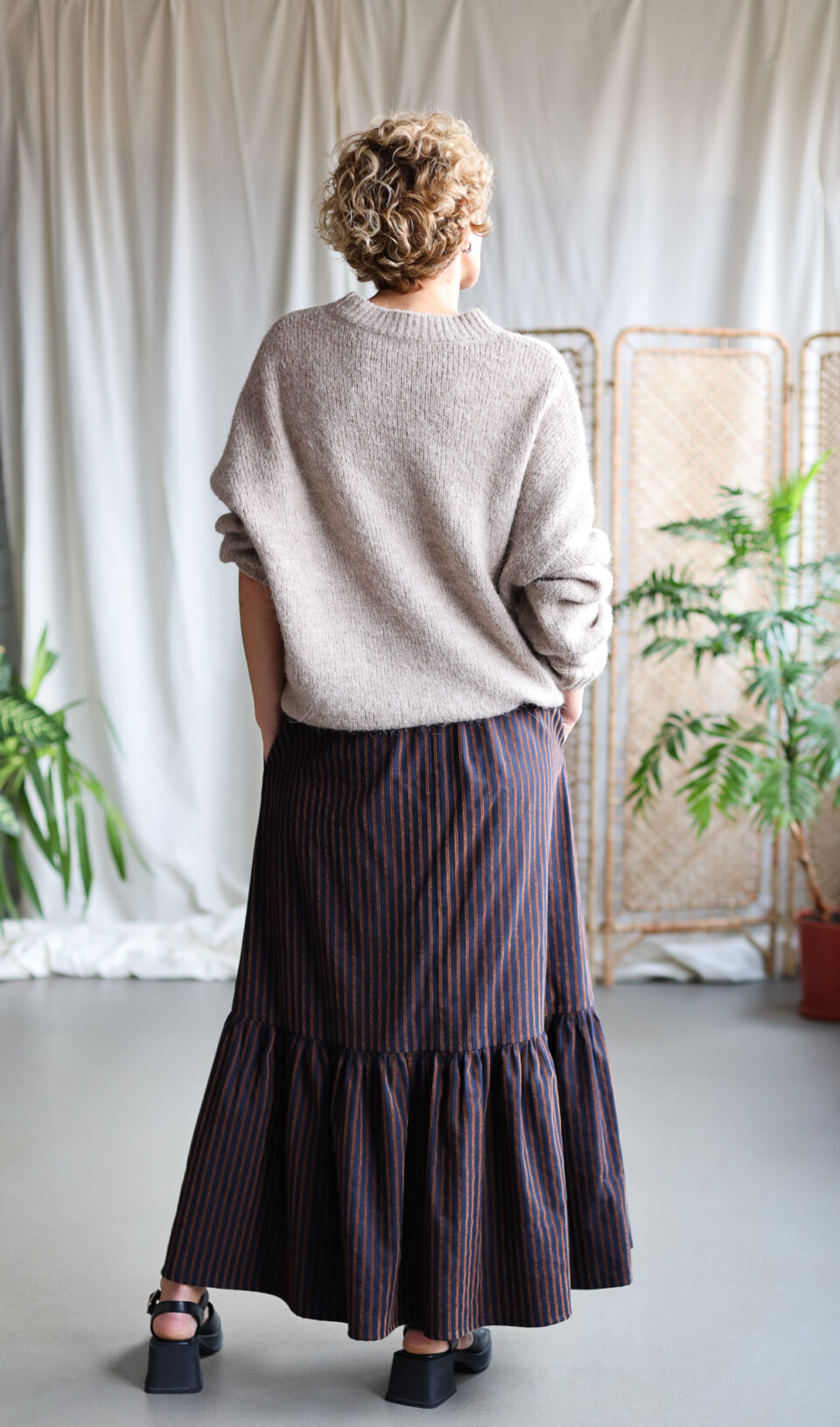 Striped ruffled hem Maxi cotton skirt OSLO with pockets - Image 4