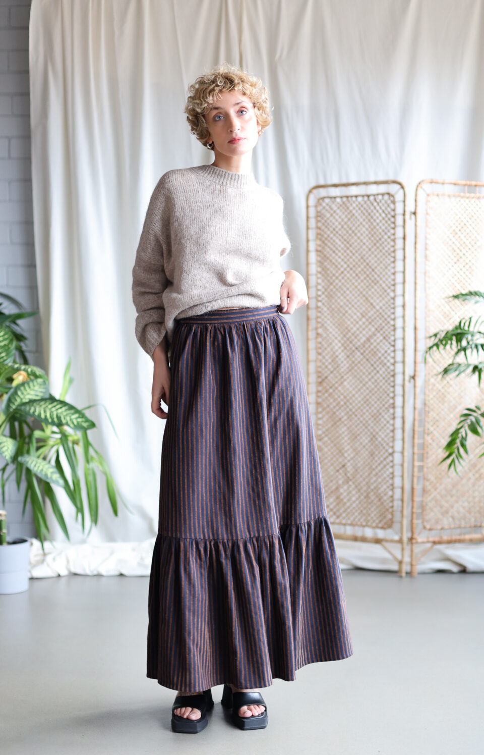 Striped ruffled hem Maxi cotton skirt OSLO with pockets - Image 6