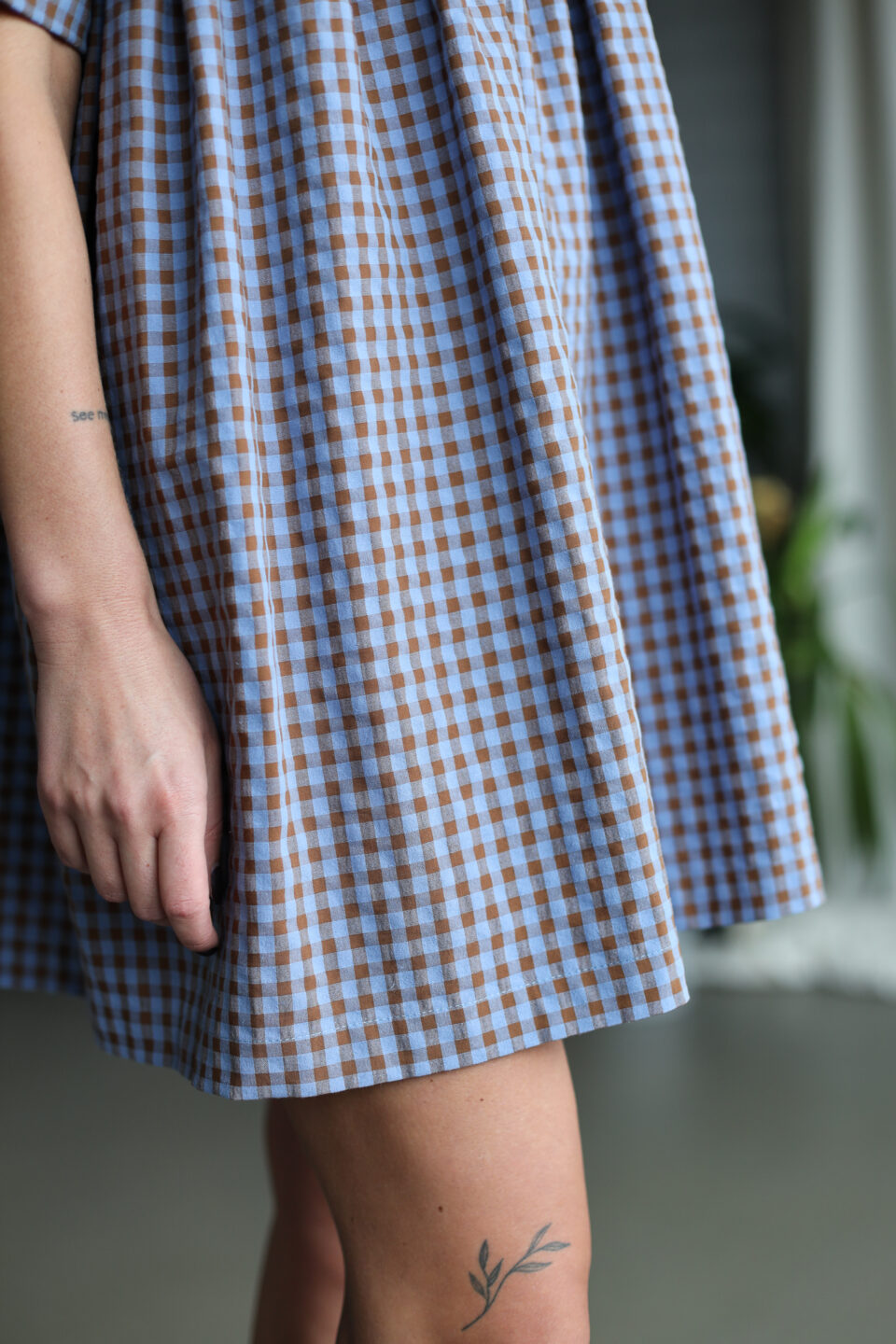 Mini smock tunic dress in blue bonnet seersucker checks CECILE - Image 6