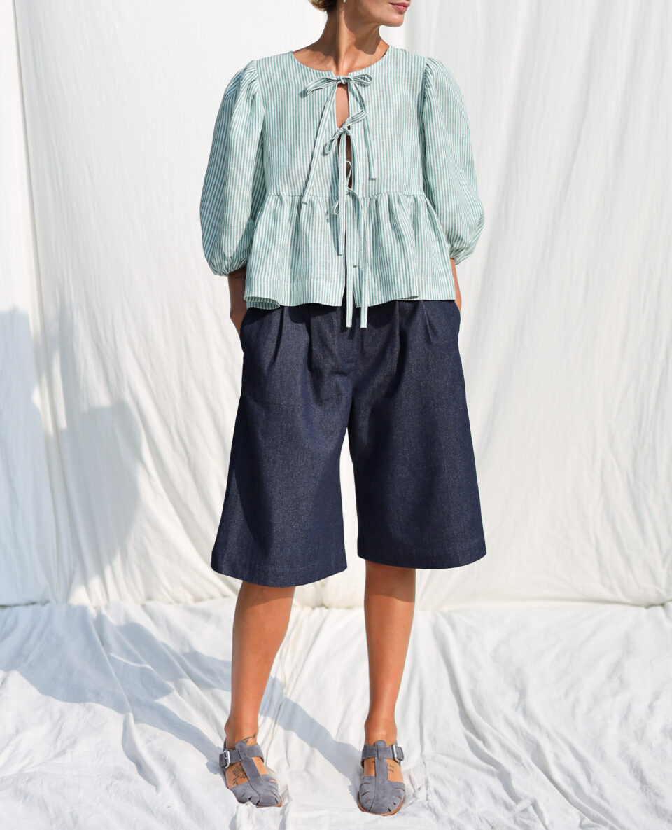 Bermuda denim shorts with pleats RAQUEL - Image 1