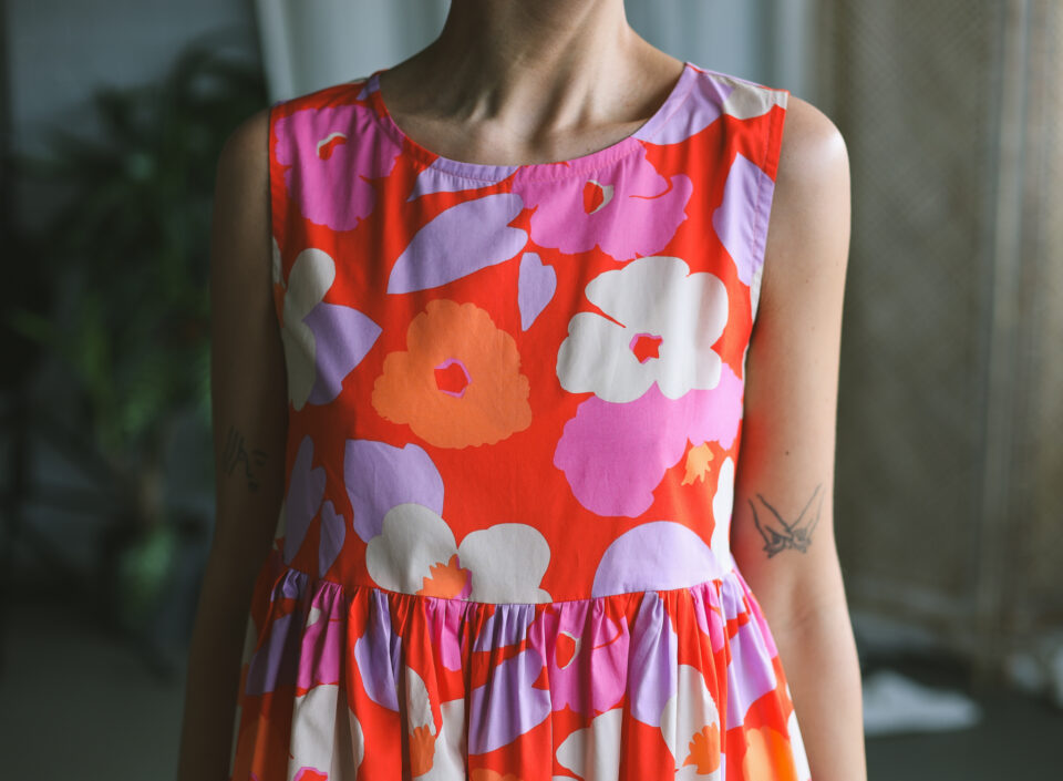 Sleeveless Bright Red Floral Smock Dress VERVE - Image 3