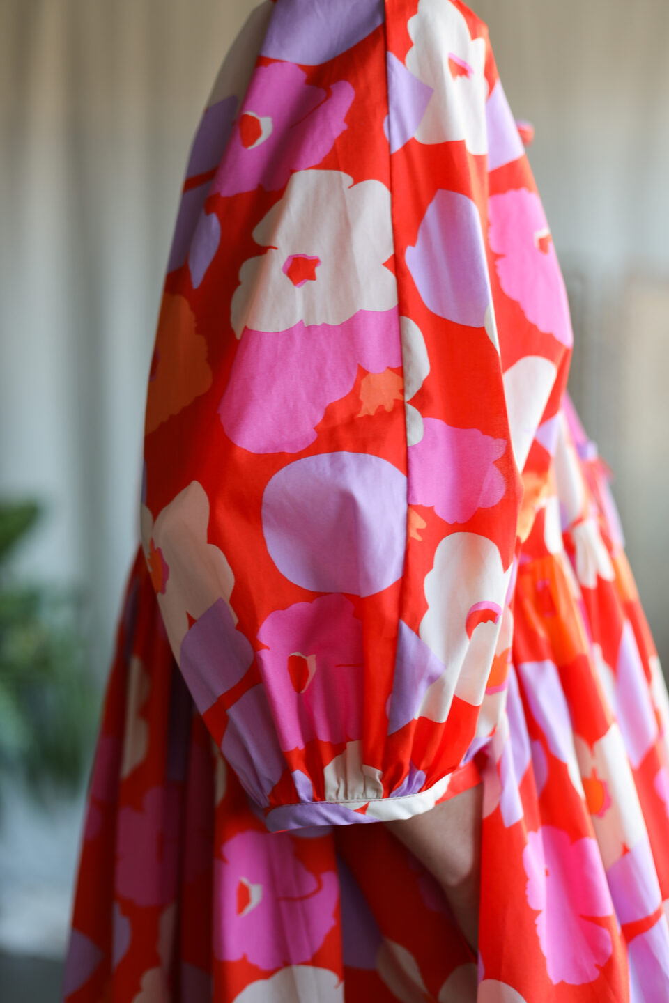 Reversible ruffled skirt dress with tie details in Bright Red floral Tana Lawn cotton - Image 2