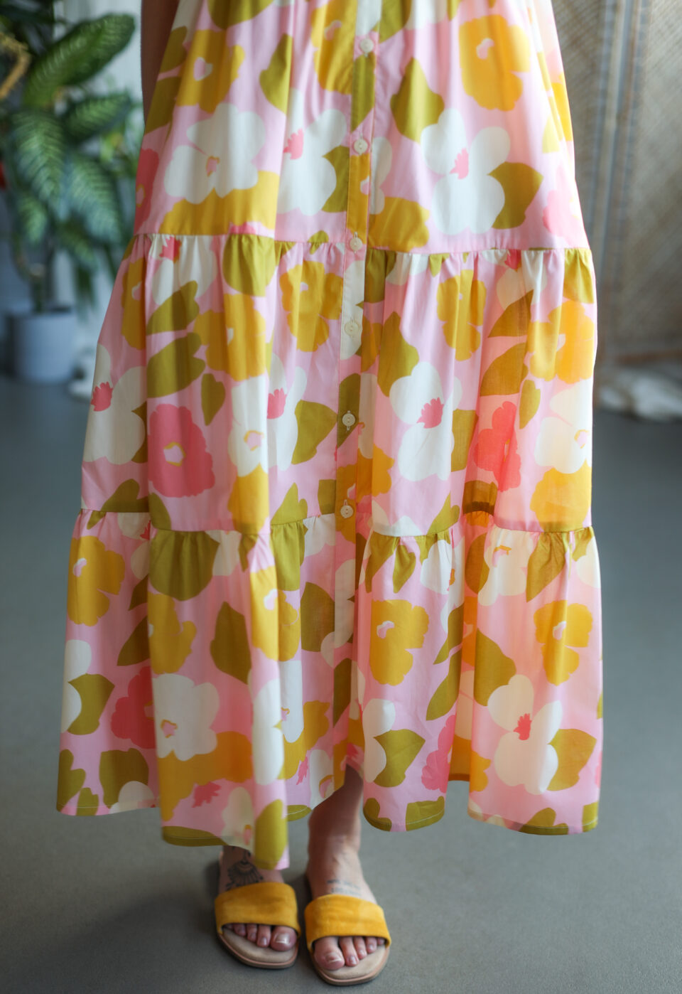 Pink tiered floral Maxi buttons through dress GINA - Image 3