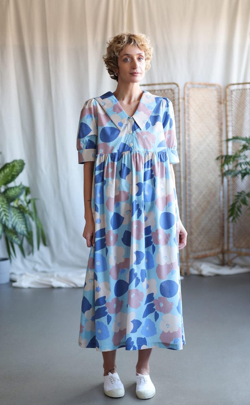 Sailor collar floral print loose fit dress | Dress | Sustainable clothing | OffOn clothing