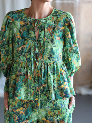 Tie front blouse in Spring In The Forest print | Tops | Sustainable clothing | OffOn clothing