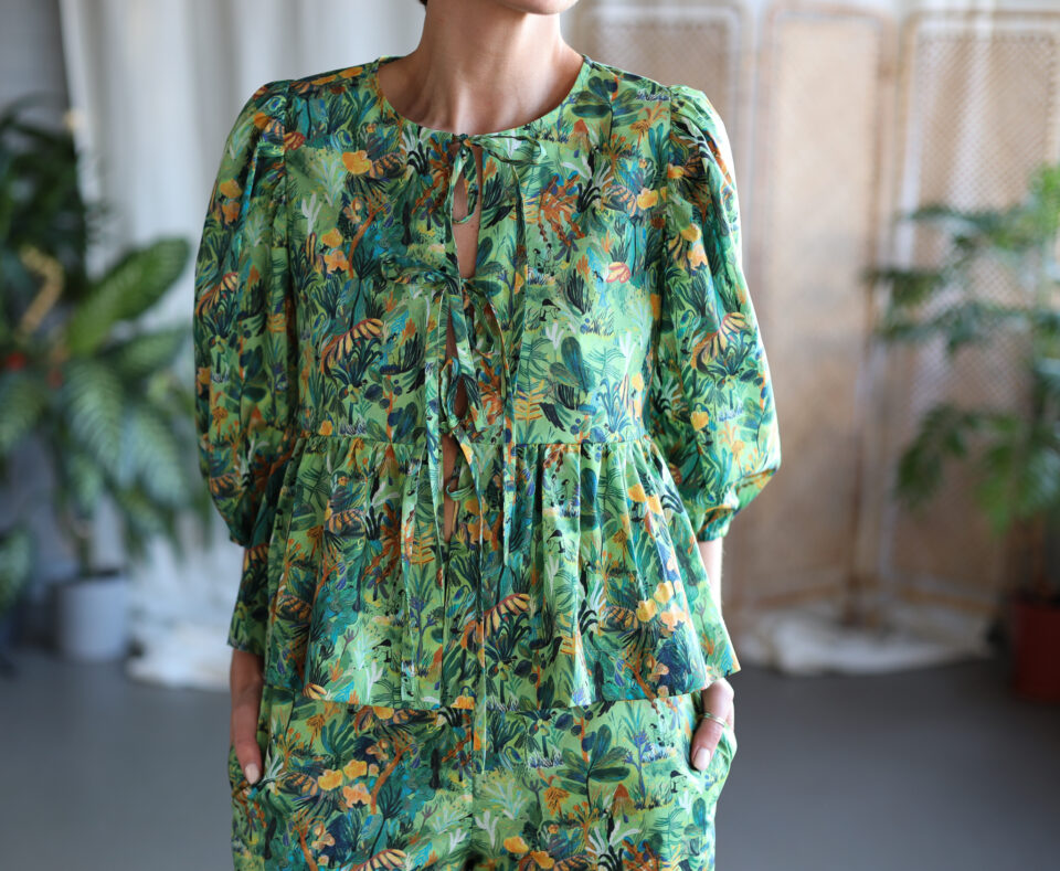 Tie front blouse in Spring In The Forest print | Tops | Sustainable clothing | OffOn clothing