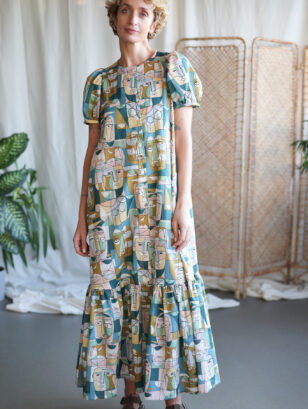 Abstract print Maxi dress with frill hem AGATHE | Dress | Sustainable clothing | OffOn clothing