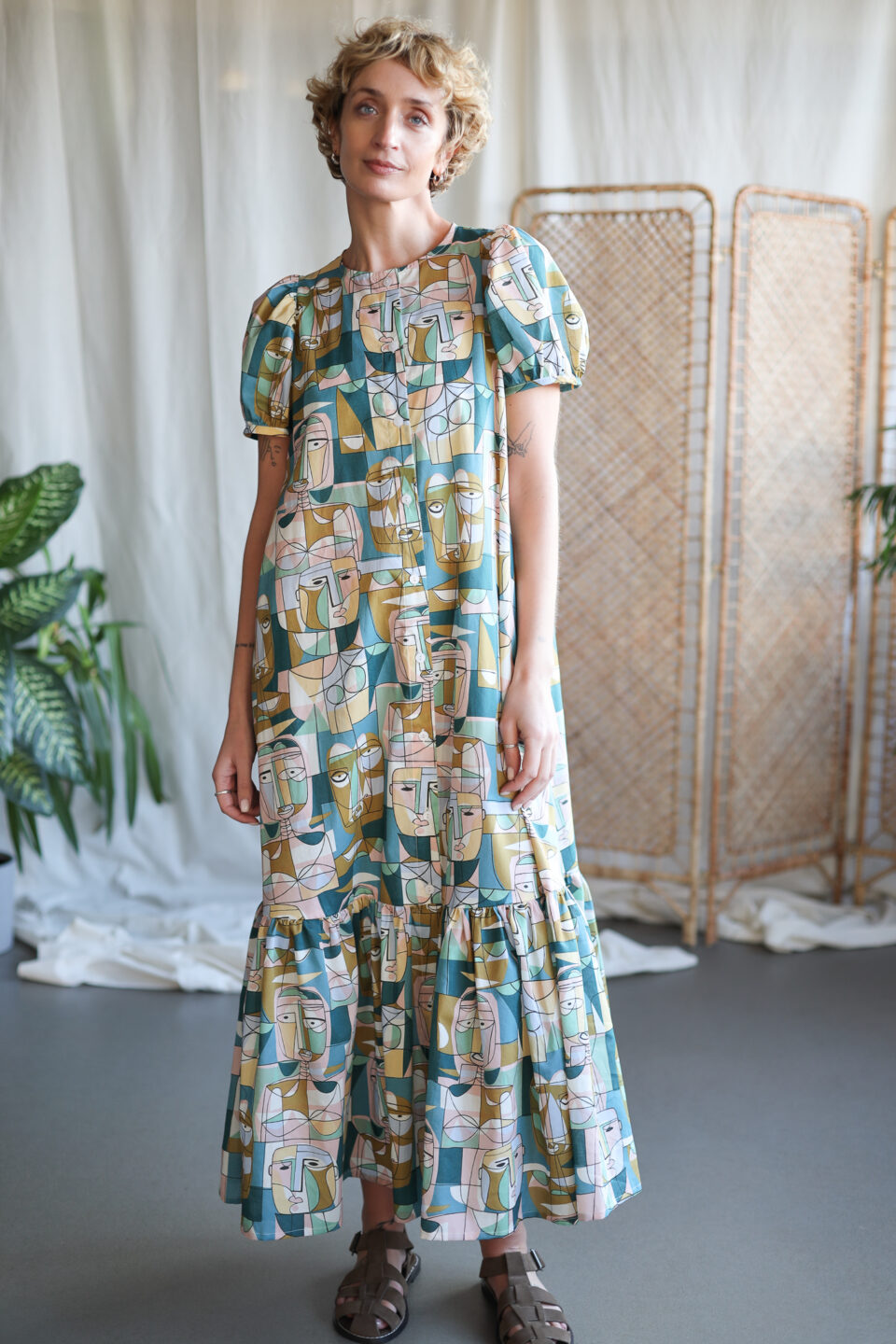 Abstract print Maxi dress with frill hem AGATHE | Dress | Sustainable clothing | OffOn clothing