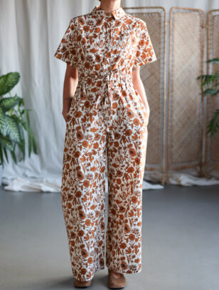 Floral short sleeved wide leg jumpsuit LENNY | Jumpsuit | Sustainable clothing | OffOn clothing