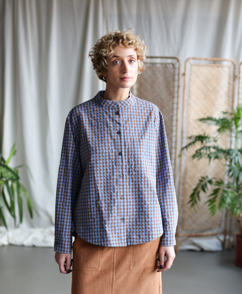 Stand collar patch pocket shirt REINE in check cotton | Shirt | Sustainable clothing | OffOn clothing