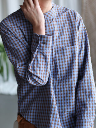 Stand collar patch pocket shirt REINE in check cotton | Shirt | Sustainable clothing | OffOn clothing