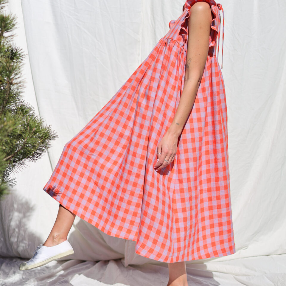 Flutter sleeves hand ruffled skirt linen dress AMANDA | Dress | Sustainable clothing | OffOn clothing
