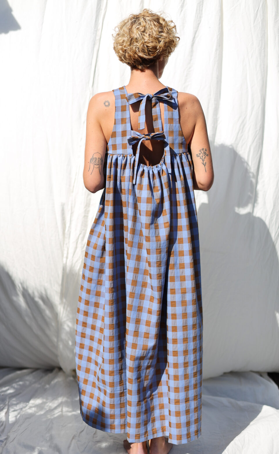 Sleeveless Blue Bonnet seersucker checks Maxi dress LILOU - Image 2