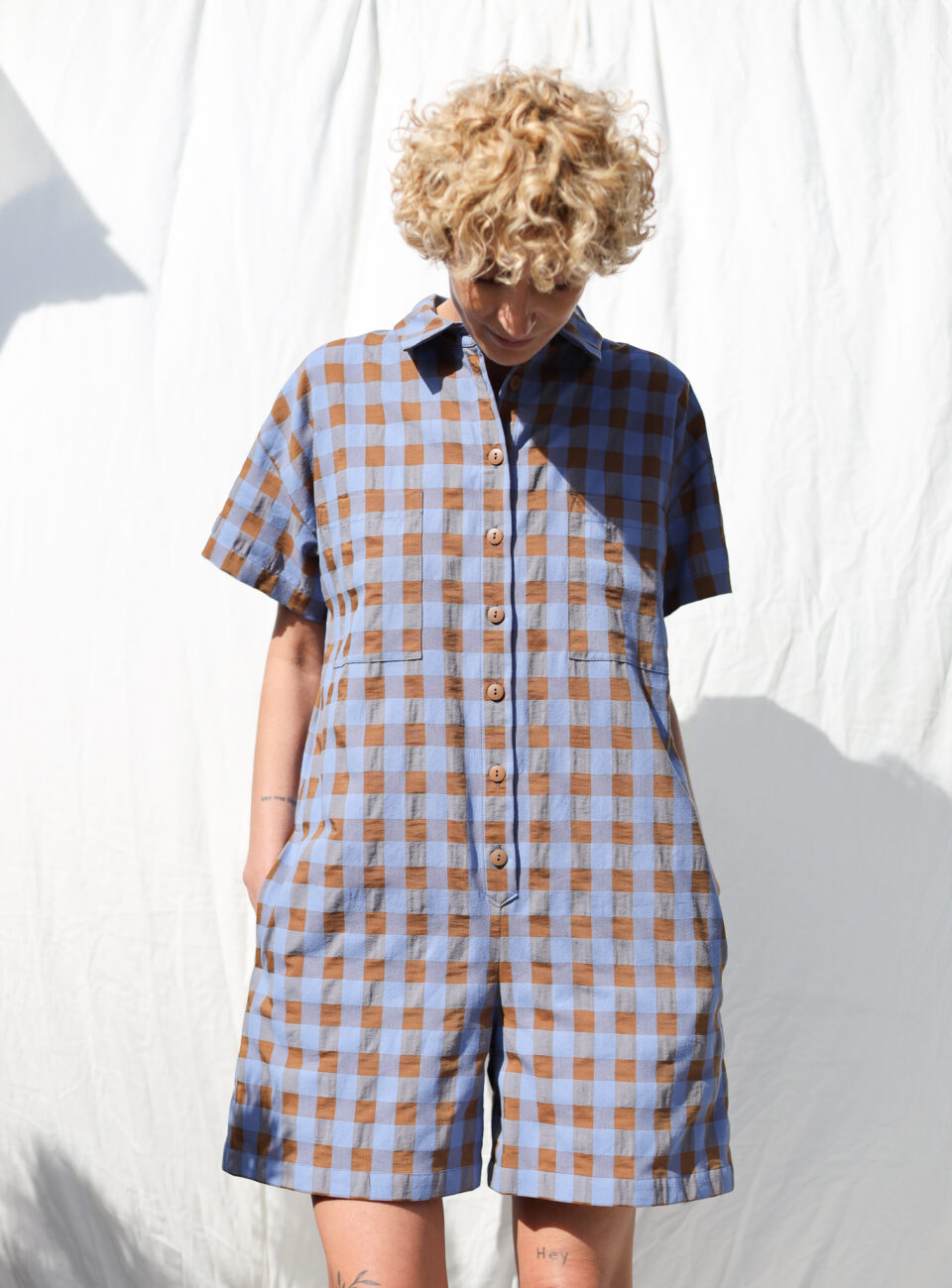 Seersucker checks short sleeved playsuit - Image 2