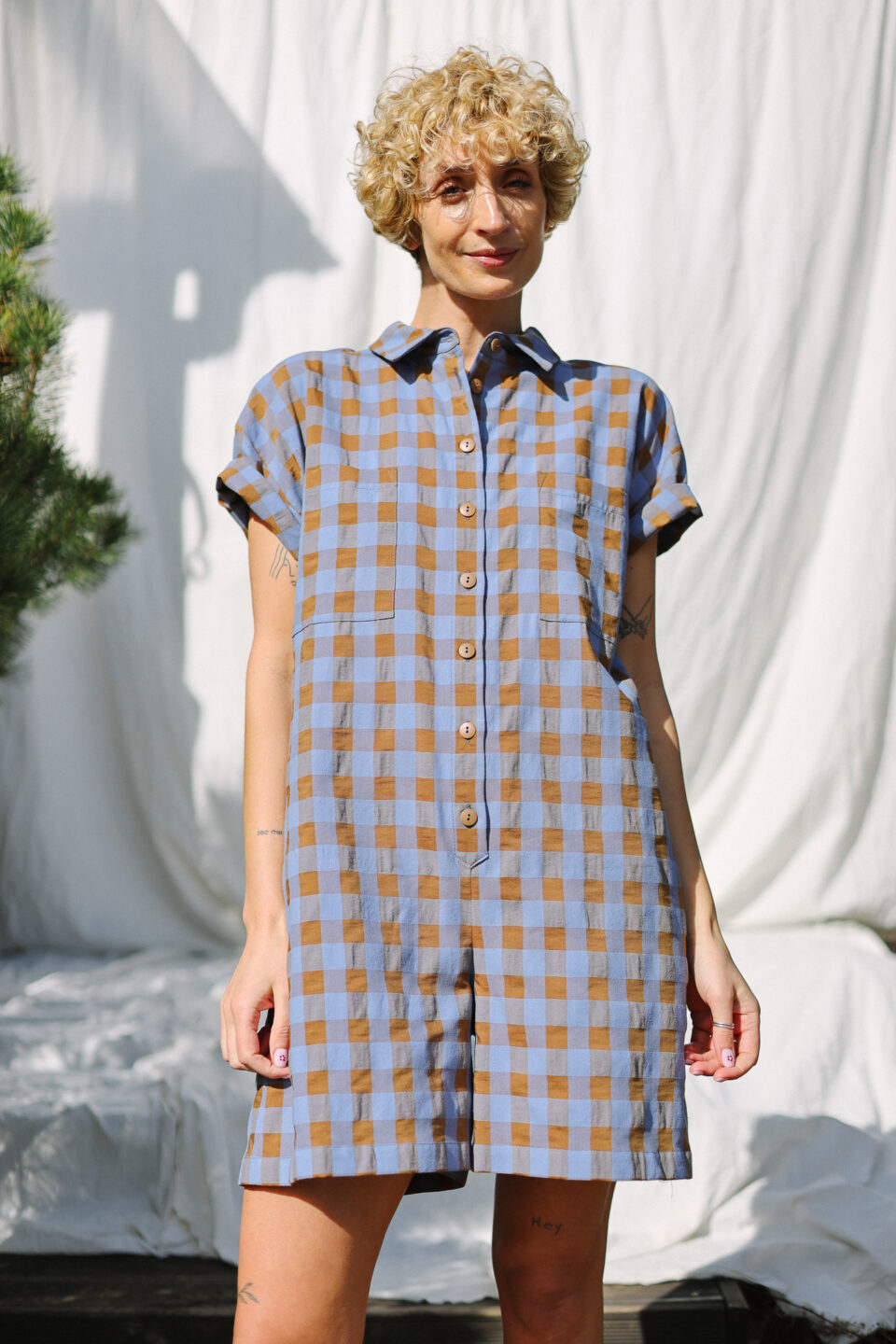 Seersucker checks short sleeved playsuit - Image 5