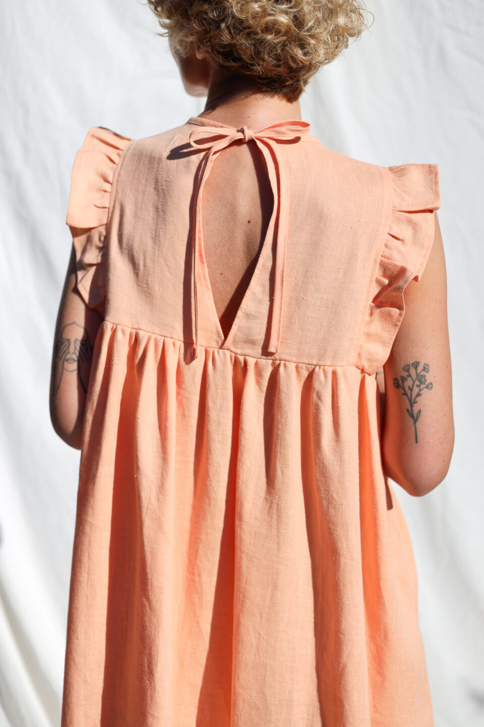 Flutter sleeves ruffled skirt linen dress AMANDA | Dress | Sustainable clothing | OffOn clothing