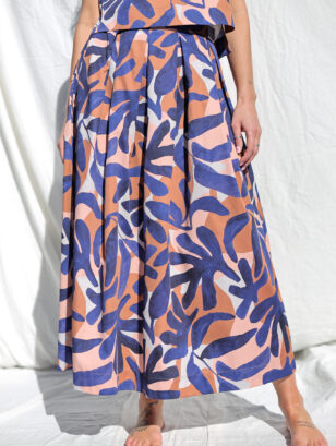 Abstract print cotton pleated regular waist skirt | Dress | Sustainable clothing | OffOn clothing