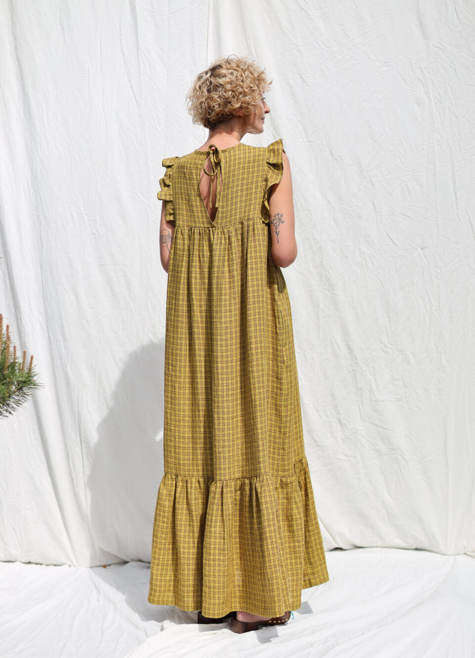 Linen flutter sleeves dress with tie BASILE | Dress | Sustainable clothing | OffOn clothing