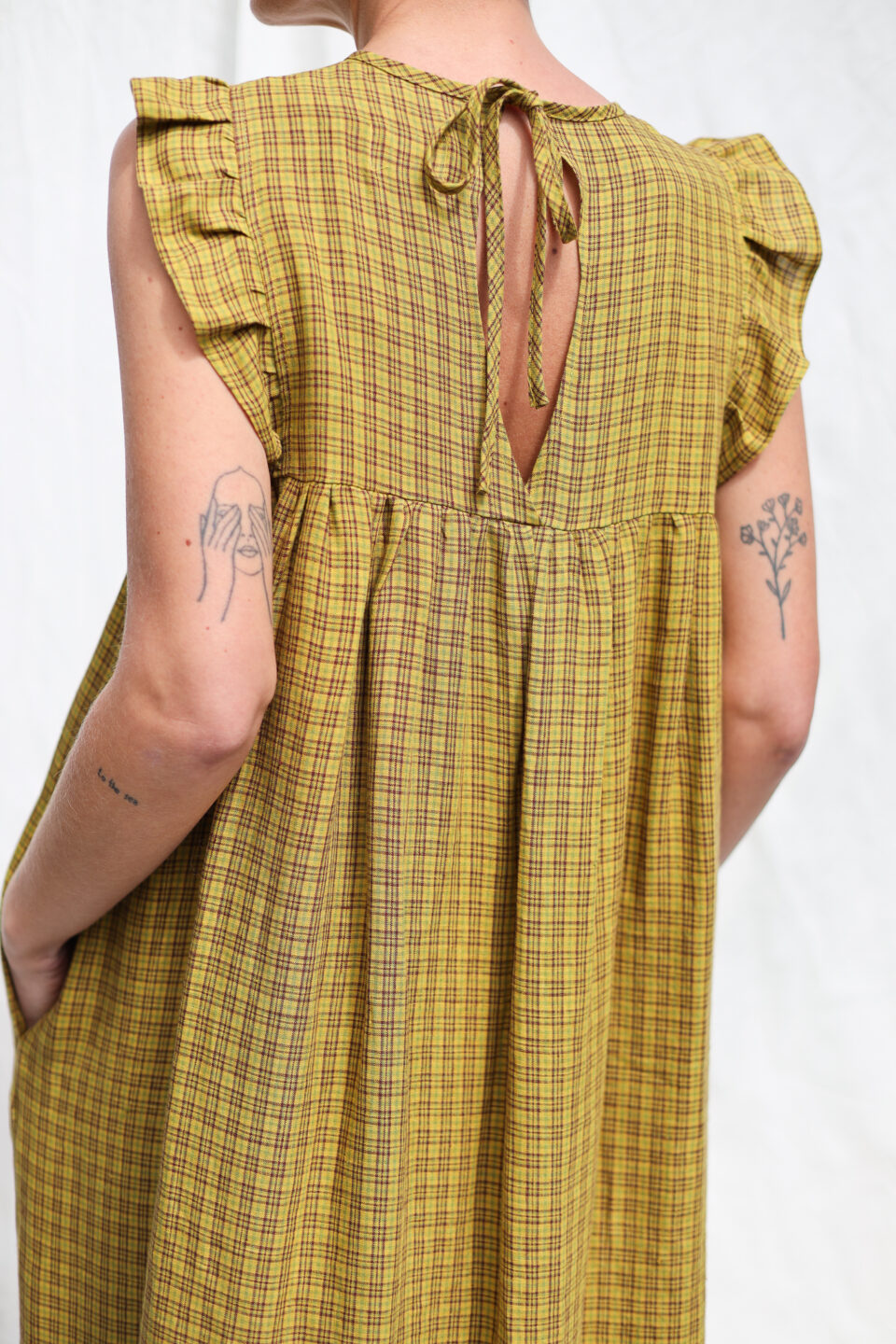 Linen flutter sleeves dress with tie BASILE