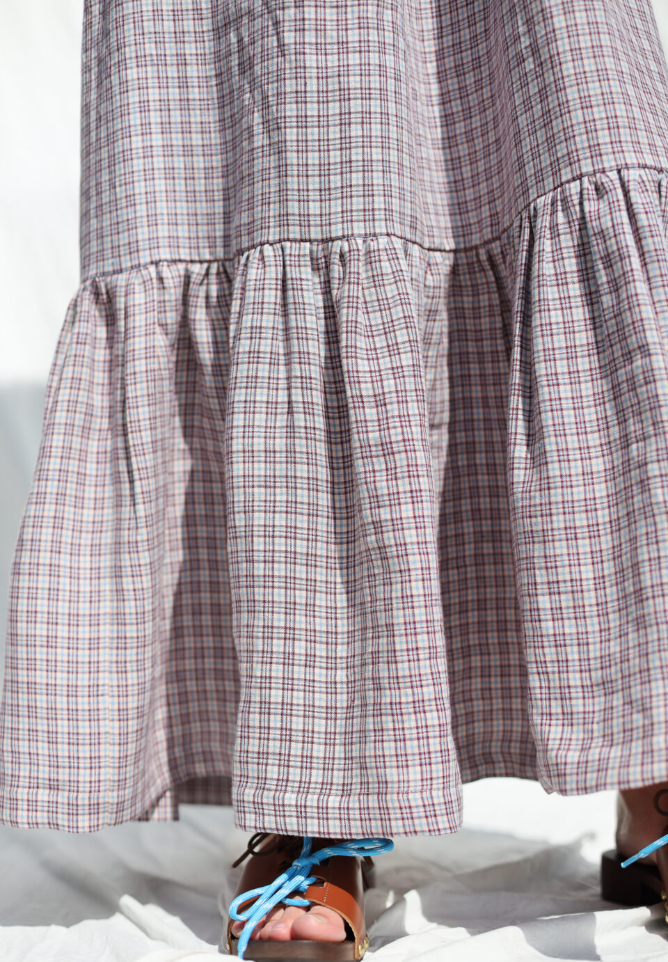 Linen flutter sleeves tiered hem dress with tie BASILE - Image 2