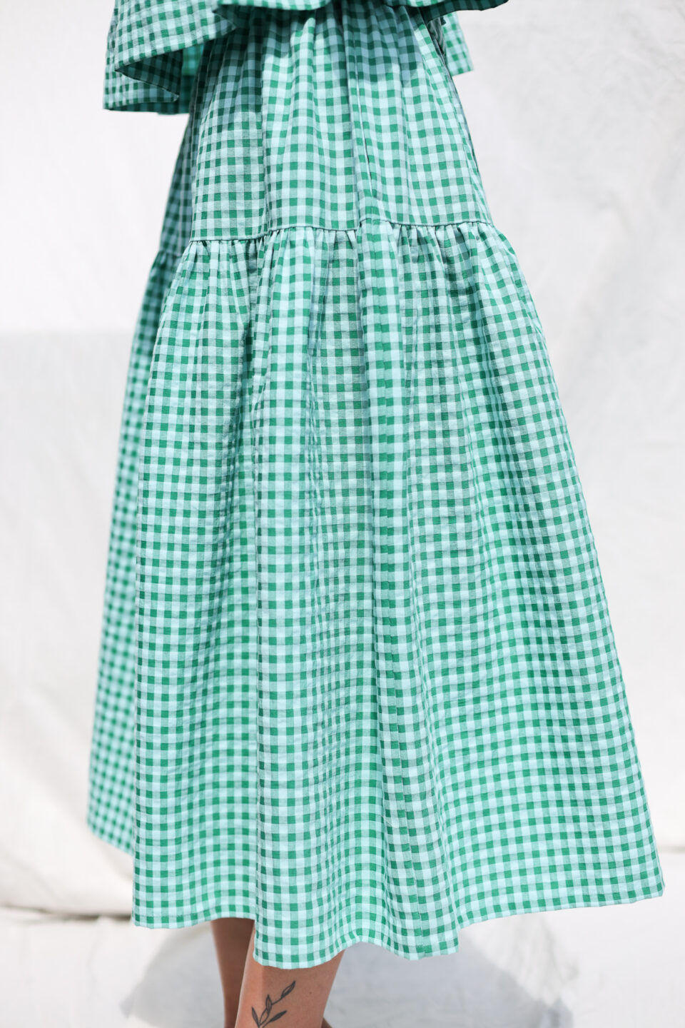 Jungle green seersucker checks elasticated waist skirt - Image 2