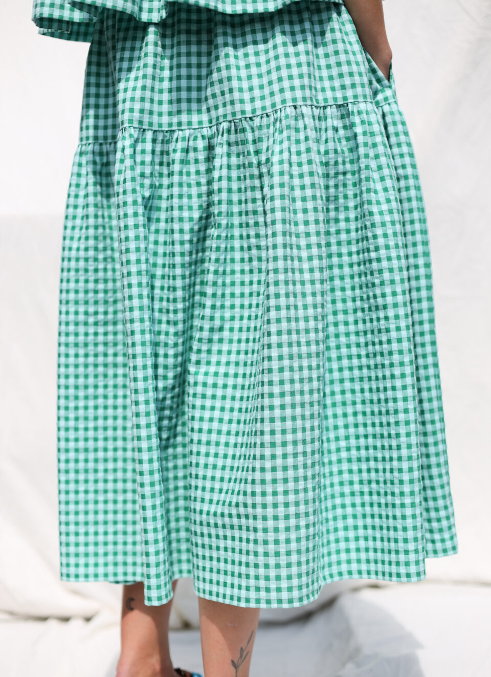 Jungle green seersucker checks elasticated waist skirt - Image 3