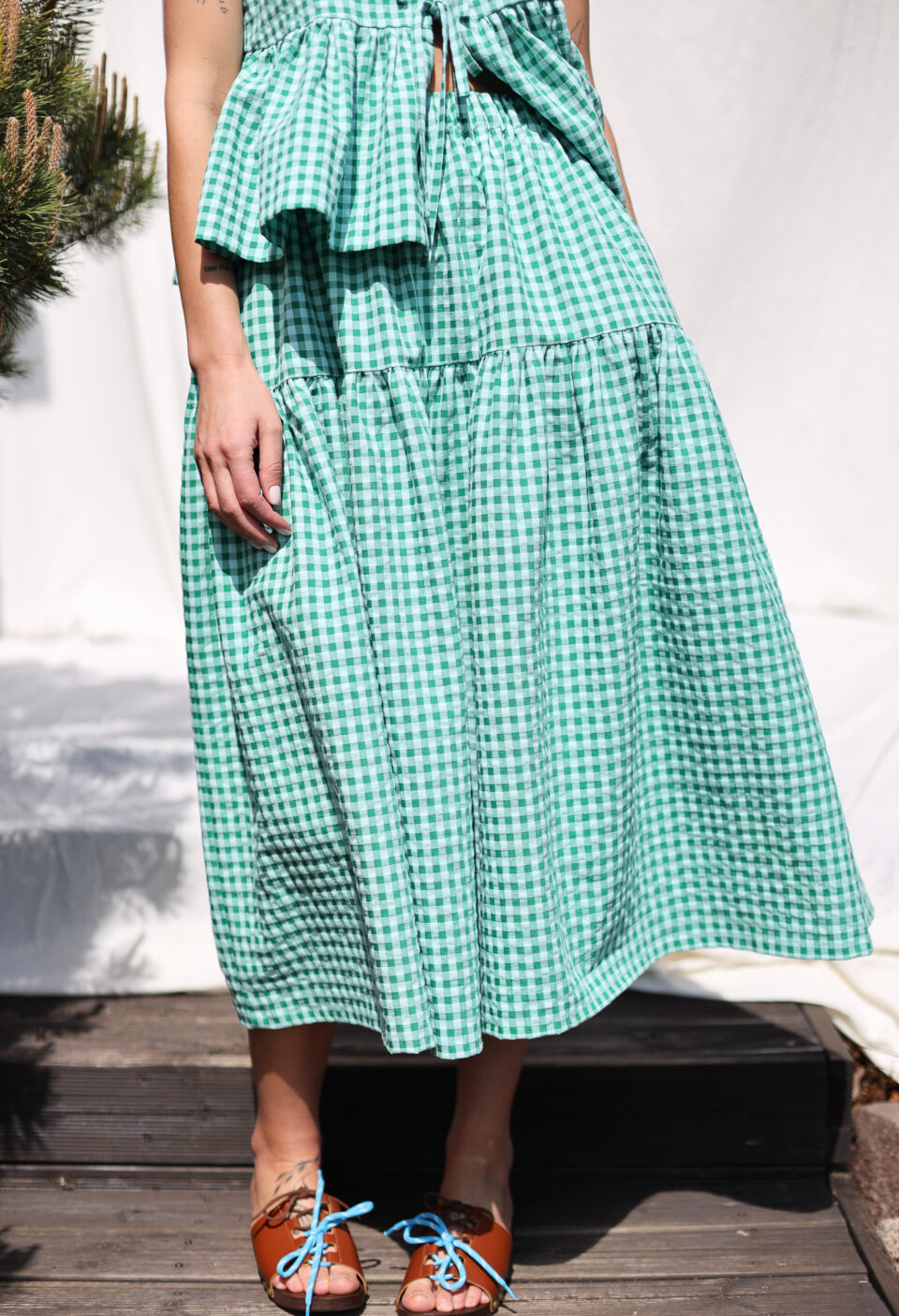 Jungle green seersucker checks elasticated waist skirt - Image 4