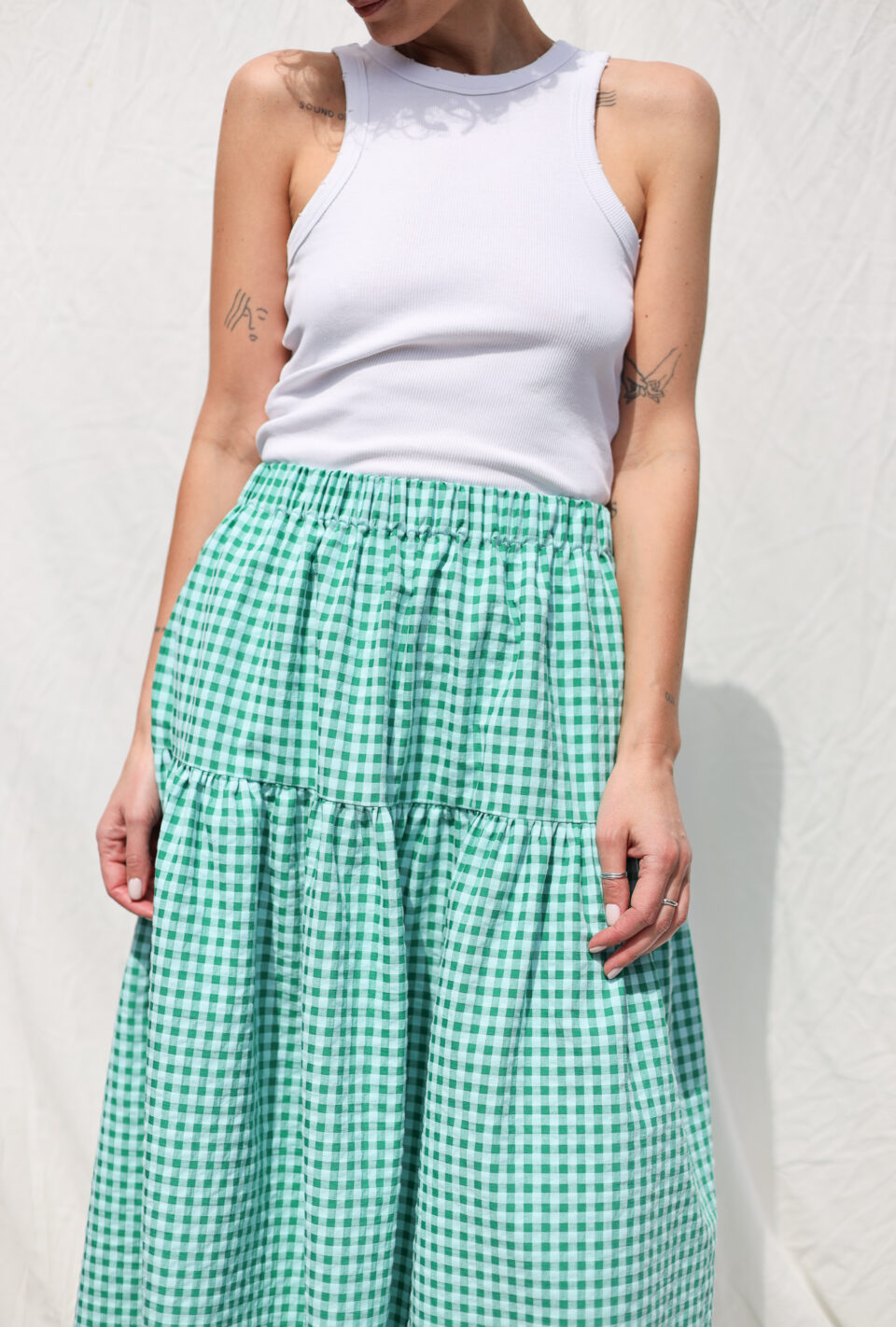 Jungle green seersucker checks elasticated waist skirt - Image 5