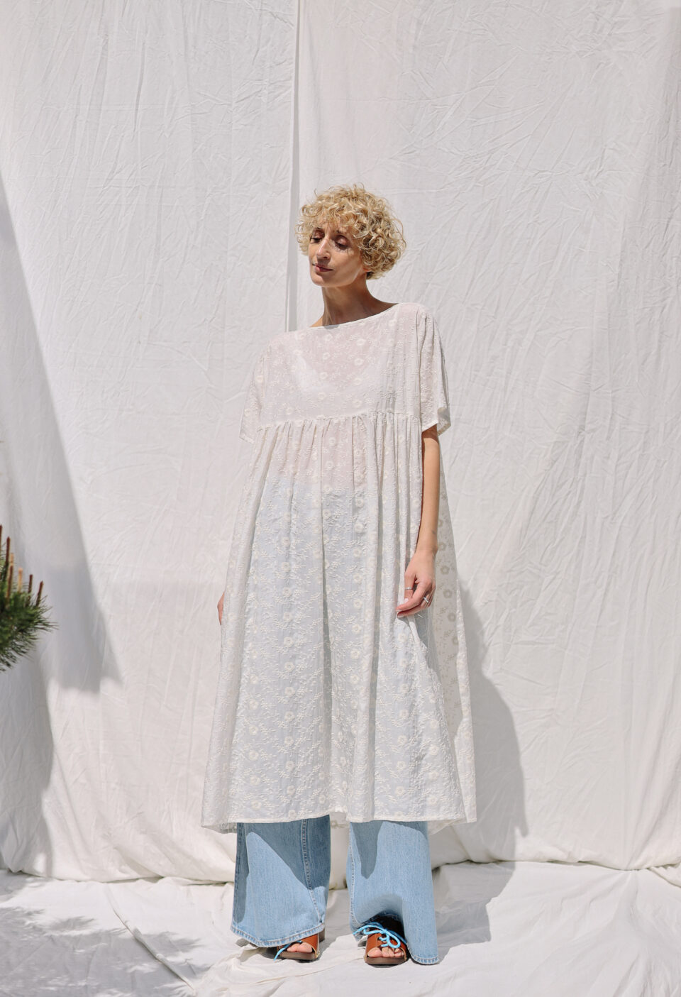 Embroidered silk and cotton oversized dress SILVINA