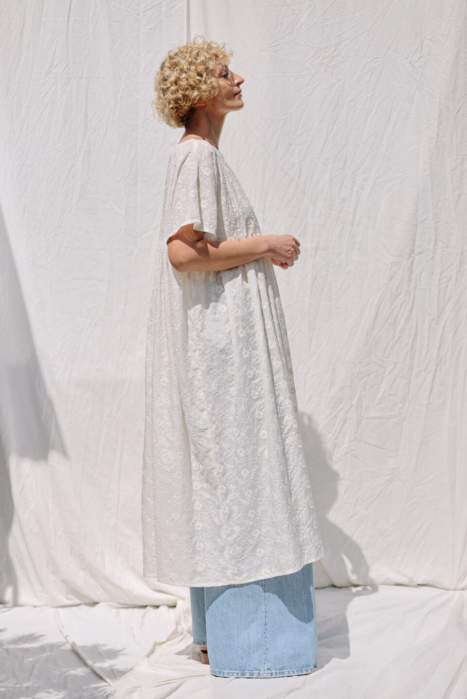 Embroidered silk and cotton oversized dress SILVINA - Image 2