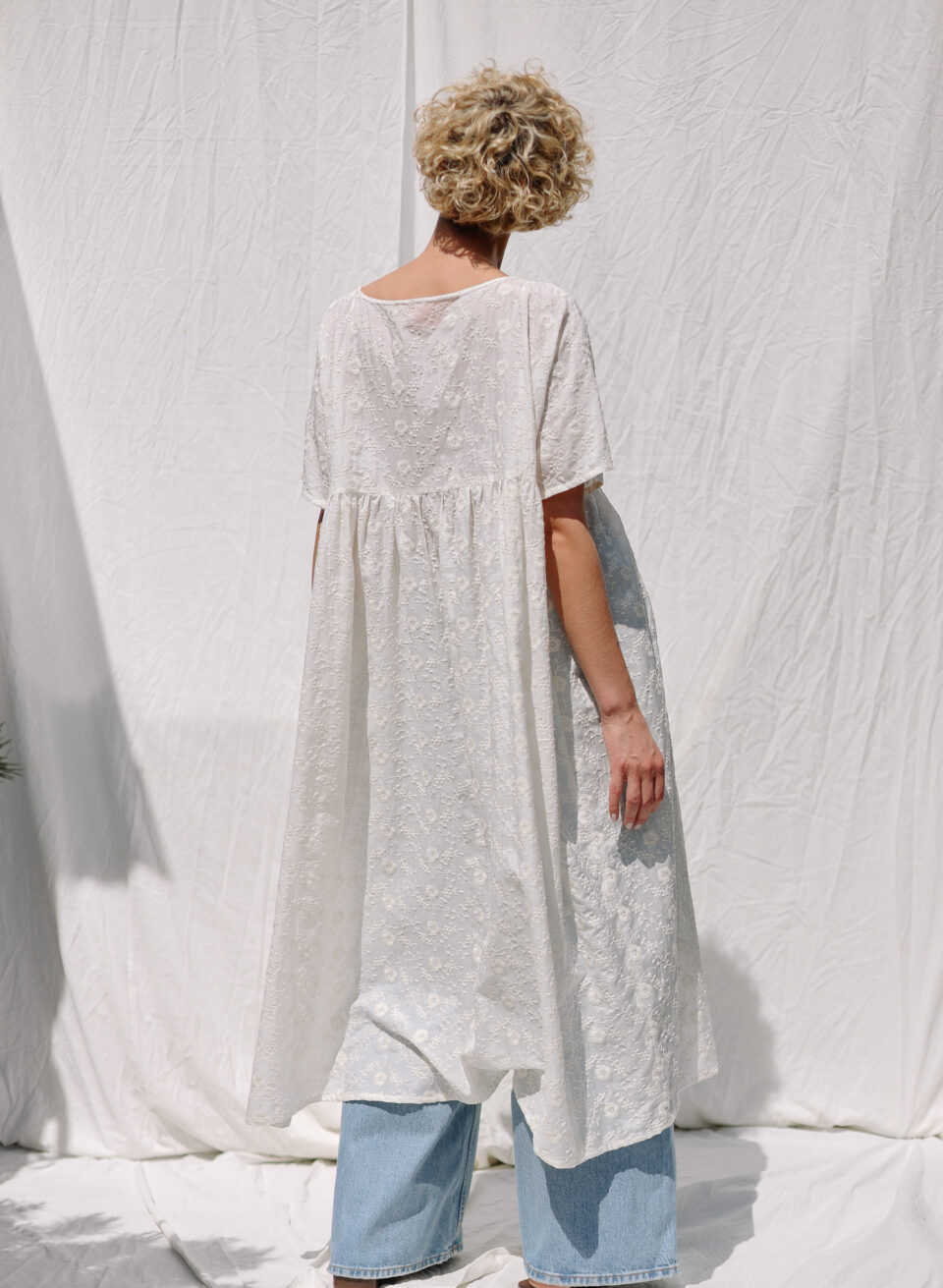 Embroidered silk and cotton oversized dress SILVINA - Image 3